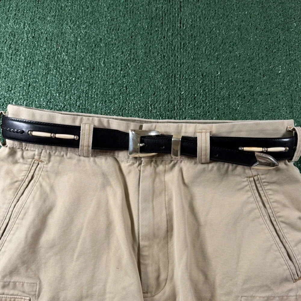 Onyx by Brighton Belt Mens 38 Black Good Western Braided Leather Bone Inlay